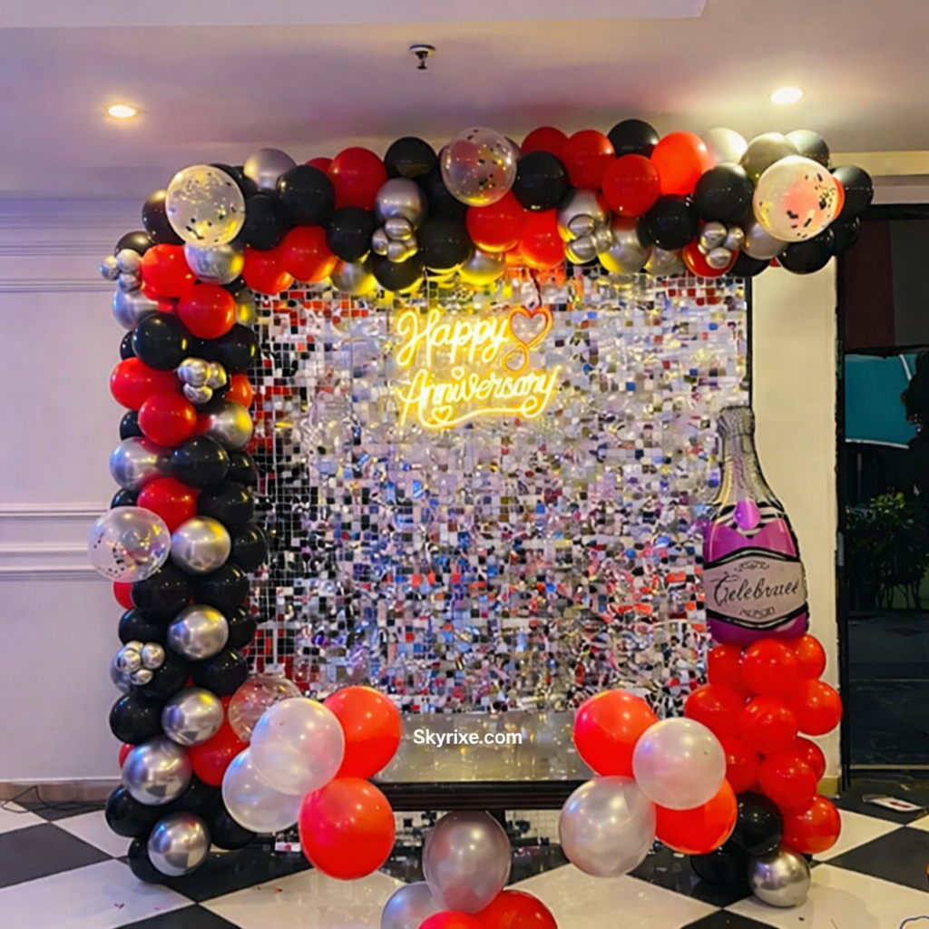 Silver sequin shimmer backdrop setup